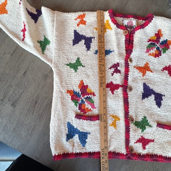 Price reduced! Vintage Amano Cardigan Bolivia 100% Wool sweater with butterflies - Picture 5 of 8